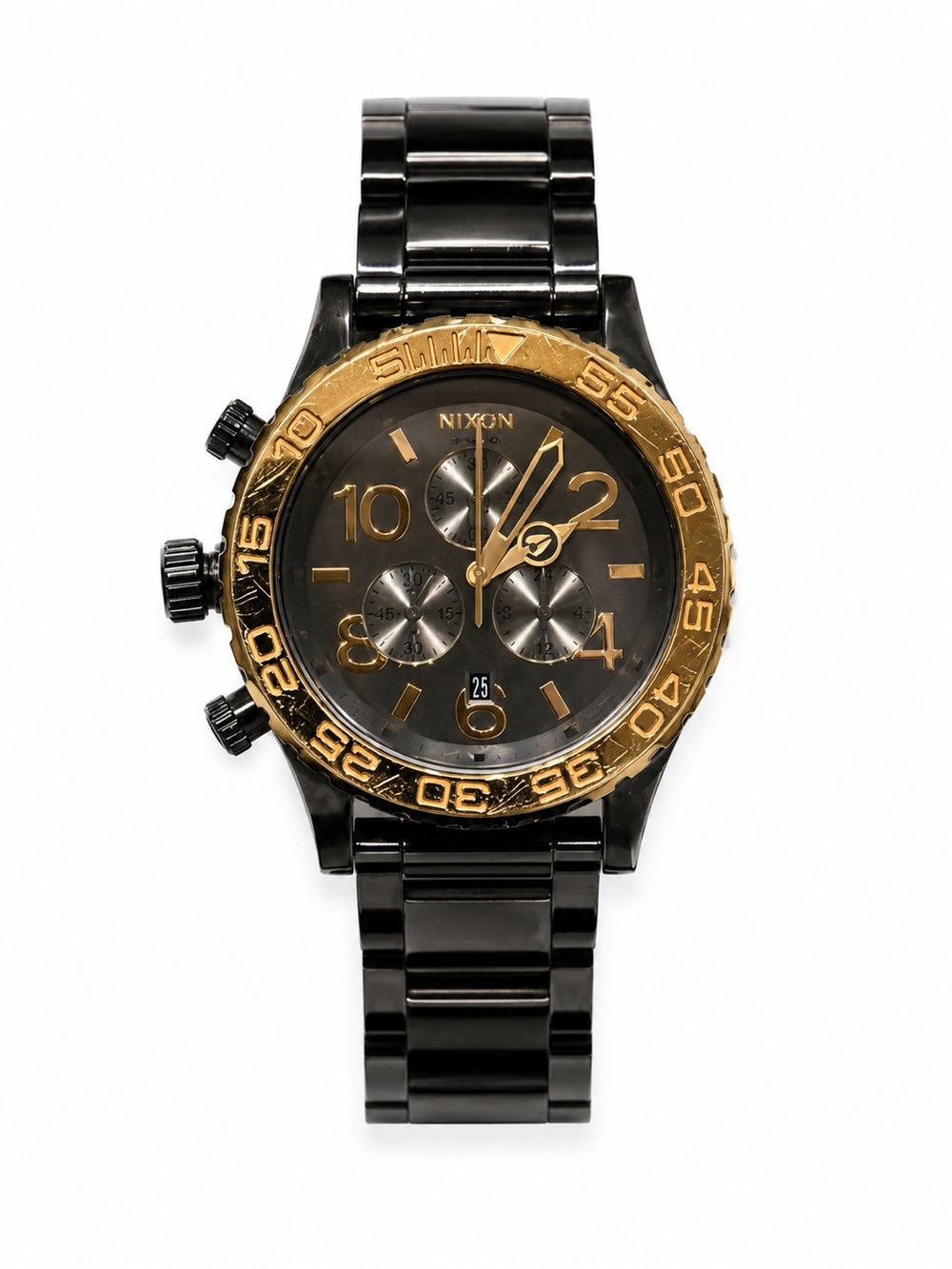 Nixon Black and Gold 42/20 Chronograph Bracelet Watch